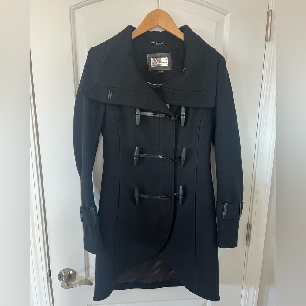 Mackage - Nixie Pea Coat - Black Wool Cashmere Blend & Leather Trim - Size XS - Picture 2 of 16